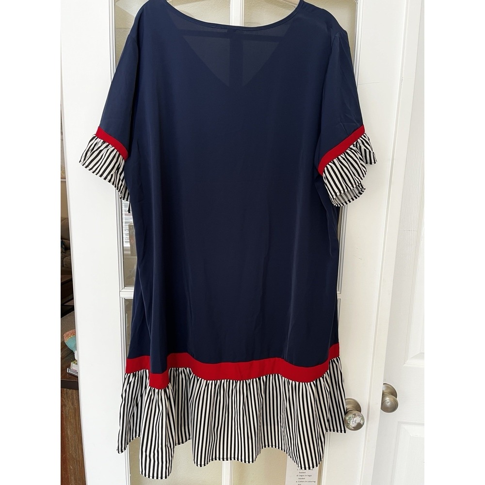 Women's Navy Blue Ruffle Striped Sleeve Mini Sun Dress‎ V Neck Plus Size 4 XL - Picture 6 of 8